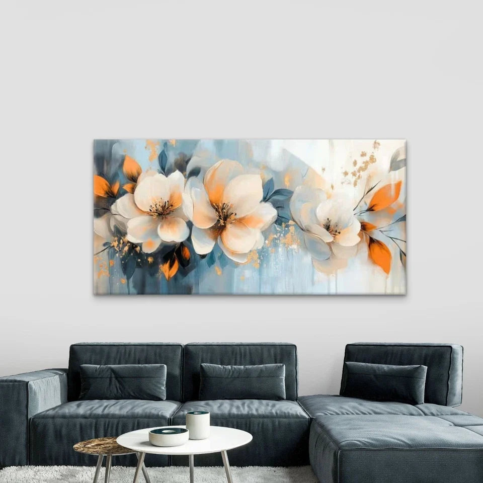 Abstract Floral Modern Beige Wall Art Canvas Office Home Room Framed 80x45cm