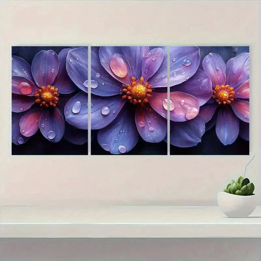 3pcs Elegant Botanical Print with Water Droplets Metal Print Ready to Hang Art