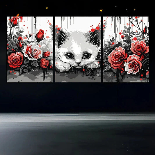 3pcs White Cats Stunning Black Eyes Metal Print Ready to Hang Art