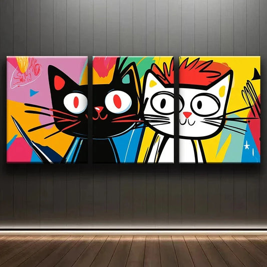 3pcs Cartoon Cats Big Eyes Red & Black Eyes Metal Print Ready to Hang Art