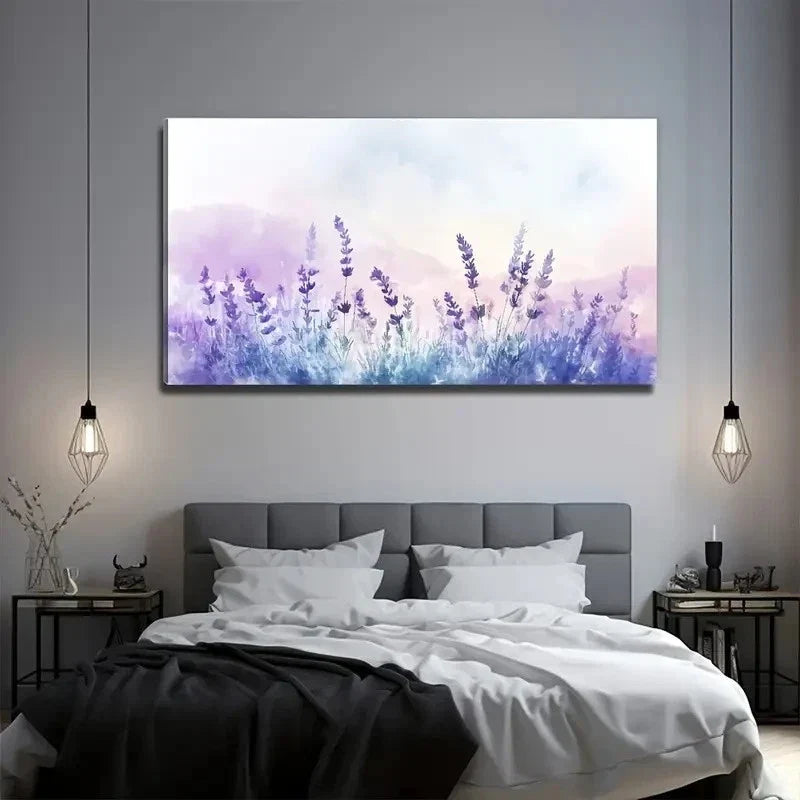 Colorful Purple Lavender Wall Art Canvas Office Home Room Framed 80x45cm