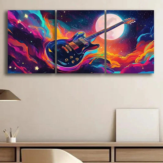 3pcs Colorful Electric Guitar Space Themed Wall Art Set Canvas Framed 40x60cm - High Quality Print 100% Australian Made Wall Canvas Ready to Hang