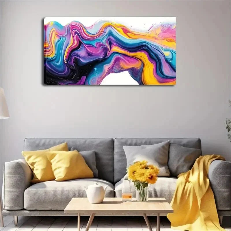 Vibrant Abstract Colorful Swirl Wall Art Canvas Office Home Room Framed 120x60cm