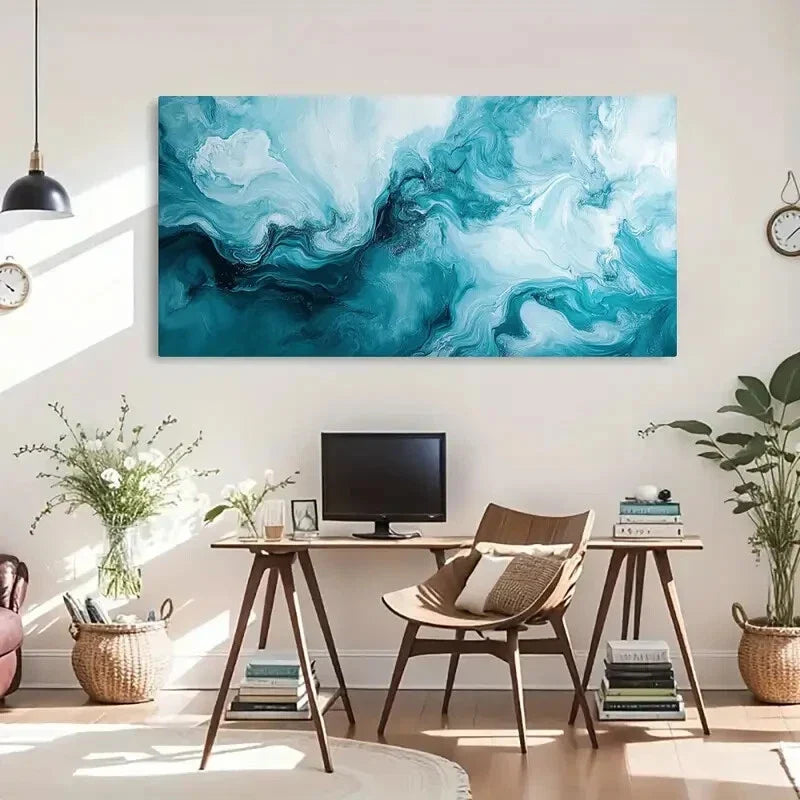 Abstract Ocean Waves Bohemian Wall Art Canvas Office Home Room Framed 80x45cm