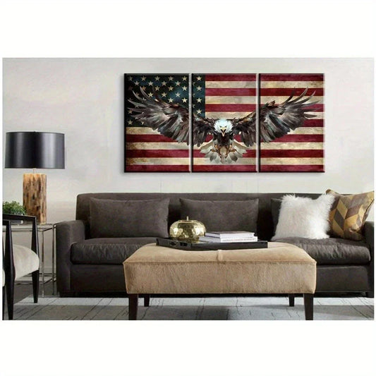 3pcs American Eagle Red Lines White Lines Metal Print Ready to Hang Art