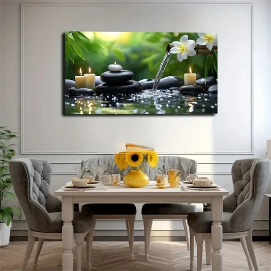 Serene Spa-Like Setting Rocks Wall Art Canvas Office Home Room Framed 120x60cm