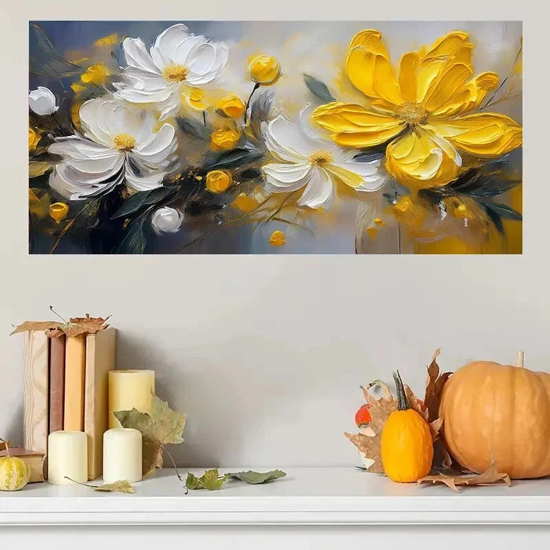 Wildflower Vibrant Yellow Wall Art Canvas Office Home Room Framed 80x45cm