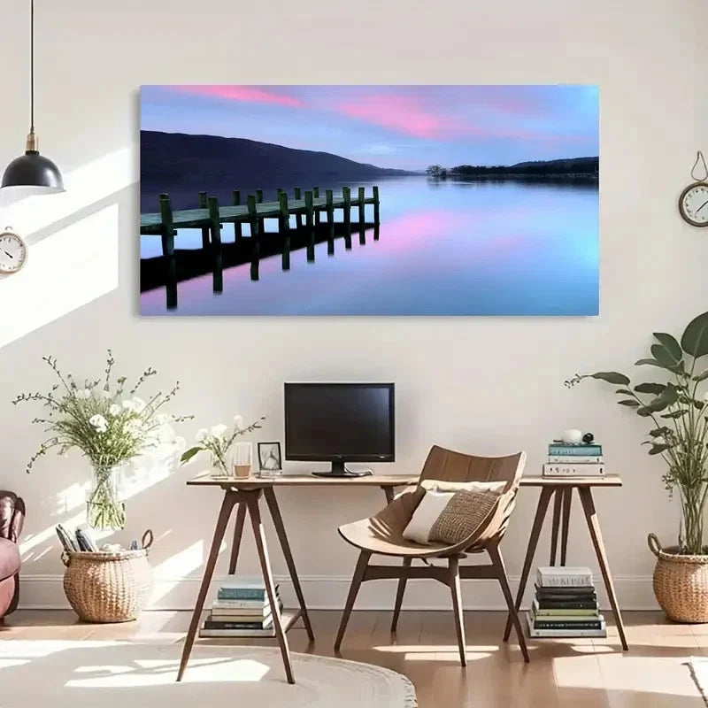 Scenic Lake District Evening Wall Art Canvas Office Home Room Framed 120x60cm