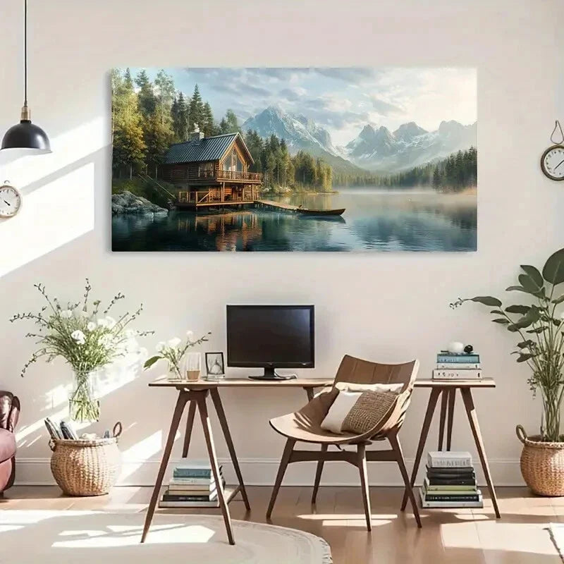 Alpine Scenery Contemporary Wall Art Canvas Office Home Room Framed 120x60cm