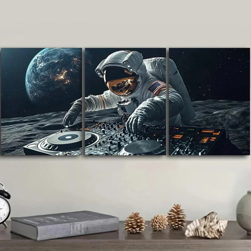 3pcs Astronaut DJ Space Luxurious Metal Print Ready to Hang Art