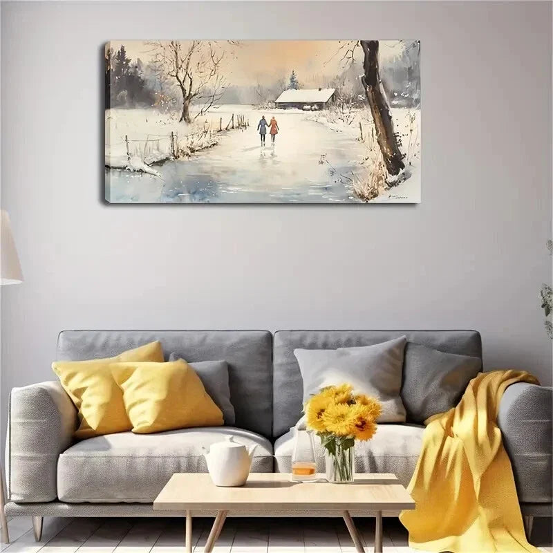 Two Children Walking Hand Path Wall Art Canvas Office Home Room Framed 120x60cm