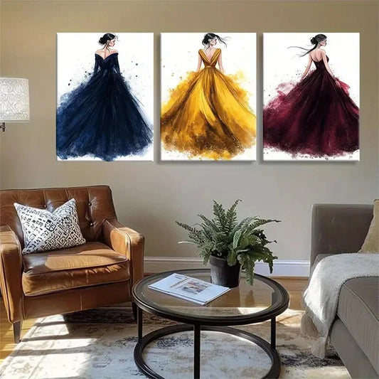 3pcs Burgundy Stunning Female Figures Perfect Wall Art Set Canvas Framed 40x60cm - High Quality Print 100% Australian Made Wall Canvas Ready to Hang