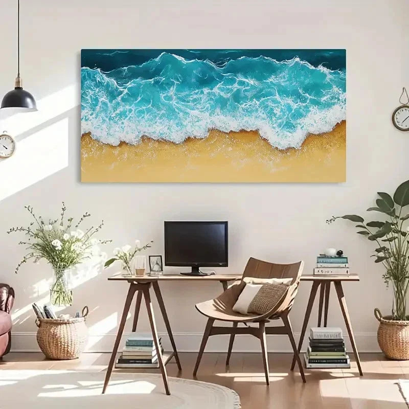 Seascape Green Aesthetic Wave Wall Art Canvas Office Home Room Framed 120x60cm