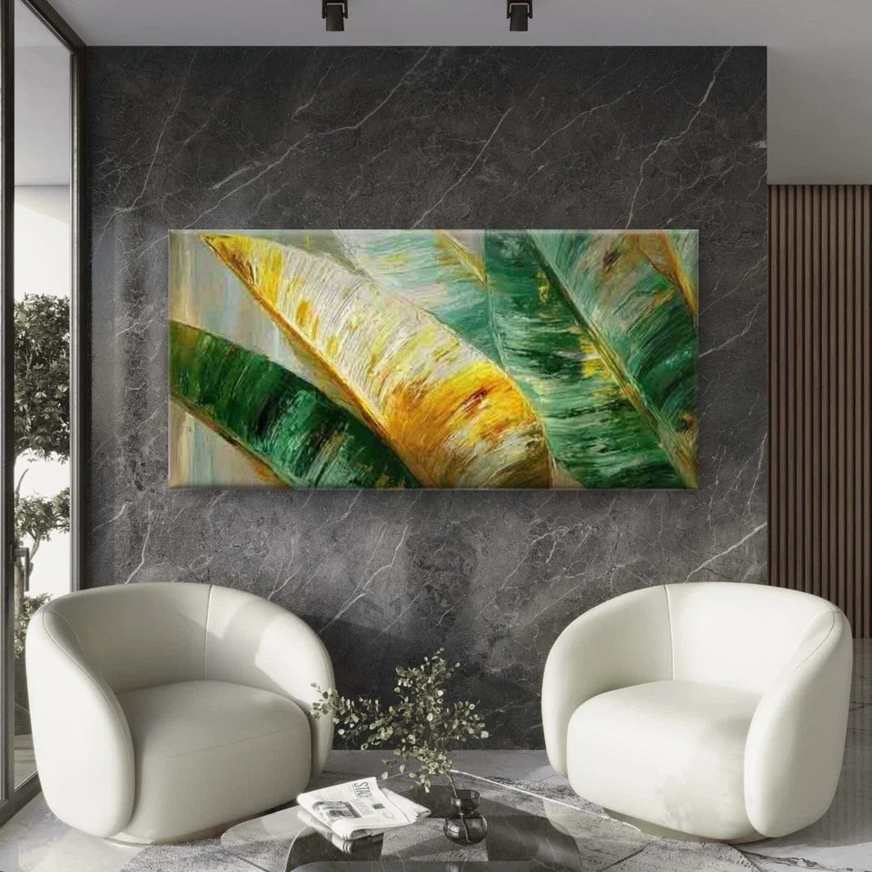 Abstract Design of Banana Leave Wall Art Canvas Office Home Room Framed 120x60cm