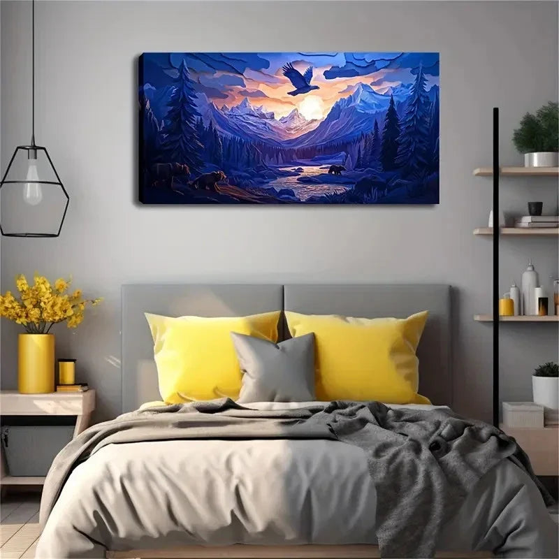 Minimalist Abstract Eagle Soar Wall Art Canvas Office Home Room Framed 120x60cm