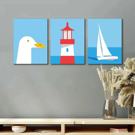 3pcs Minimal Coastal Seaside Nautical Metal Print Ready to Hang Art