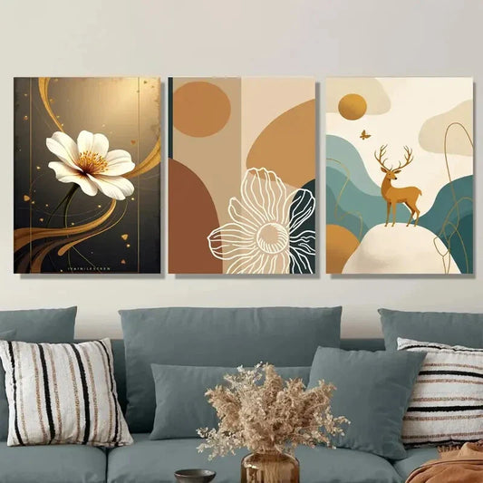 3pcs Contemporary Abstract Floral Modern Metal Print Ready to Hang Art