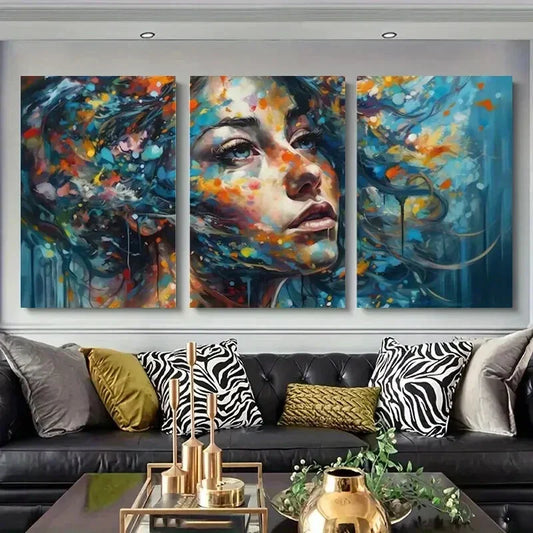 3pcs Abstract Woman Face Colorful Painting Metal Print Ready to Hang Art