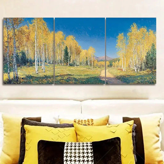 3pcs Autumn Birch Forest Scene Metal Print Ready to Hang Art