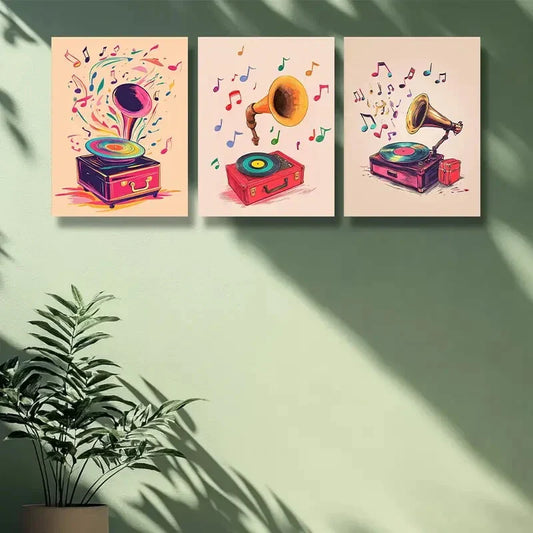 3pcs Note, record Art Painting Metal Print Ready to Hang Art