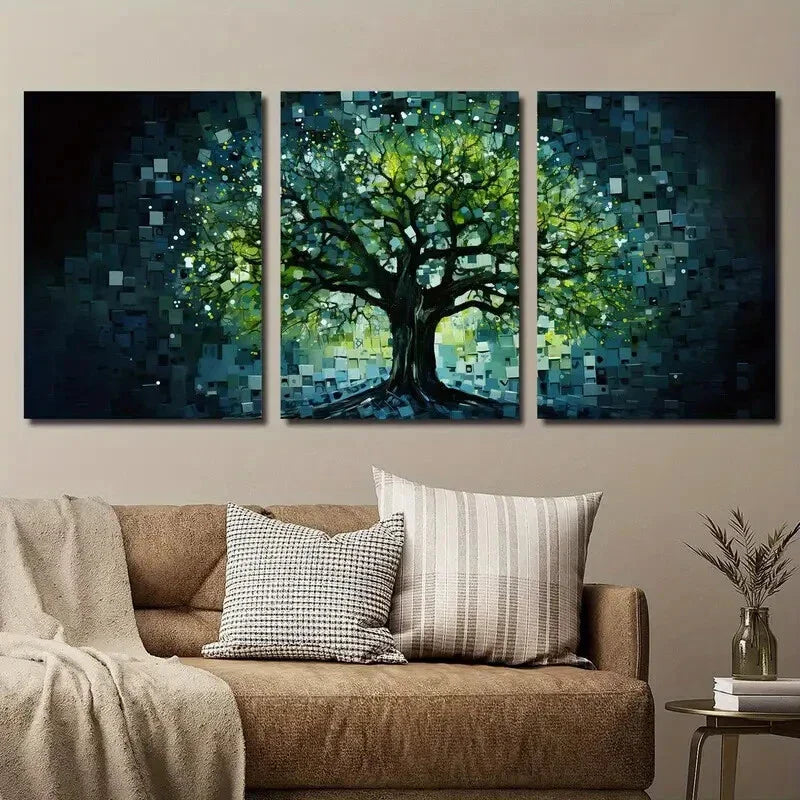 3pcs Abstract Tree of Life Glass Style Wall Art Set Canvas Framed 40x60cm - High Quality Print 100% Australian Made Wall Canvas Ready to Hang