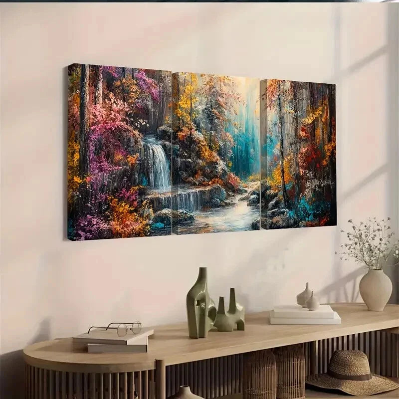 3pcs Vibrant Autumn Forest Wall Art Set Canvas Framed 40x60cm - High Quality Print 100% Australian Made Wall Canvas Ready to Hang