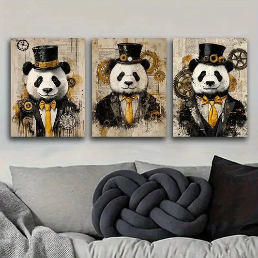 3pcs Cyberpunk panda Painting Metal Print Ready to Hang Art