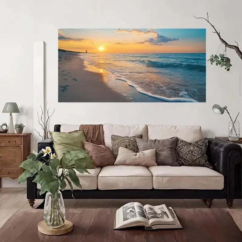 Beach Sunset Ocean View Wall Art Canvas Office Home Room Framed 120x60cm