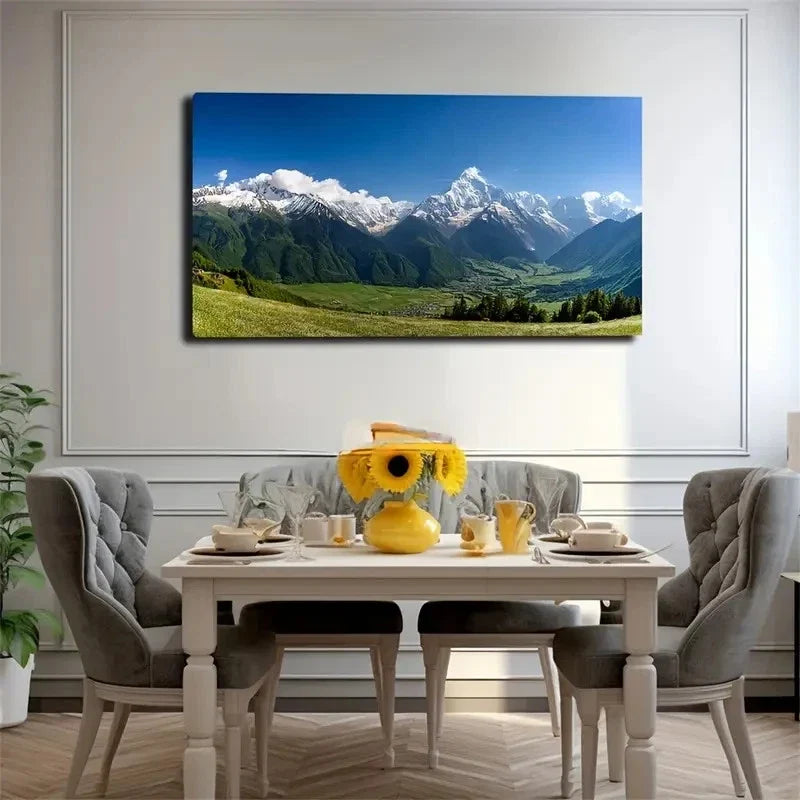 Snow-Capped Mountains Wall Art Canvas Office Home Room Framed 80x45cm