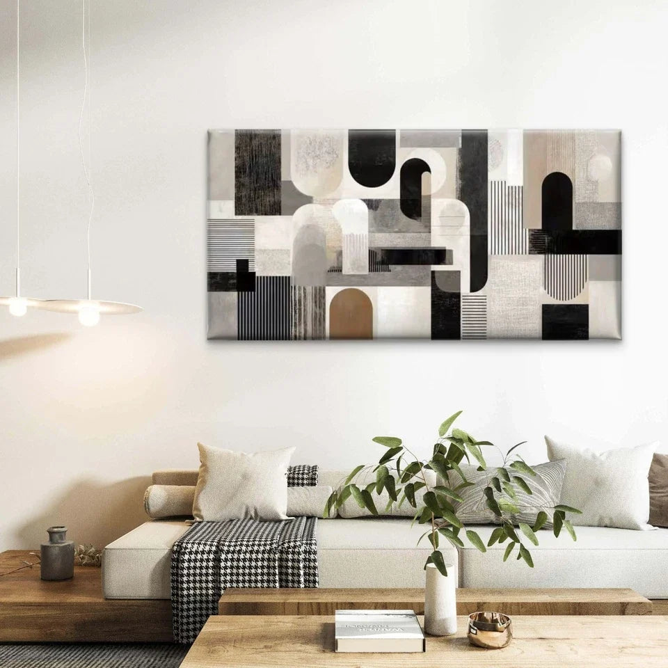 Neutral Geometric Arches & Line Wall Art Canvas Office Home Room Framed 80x45cm