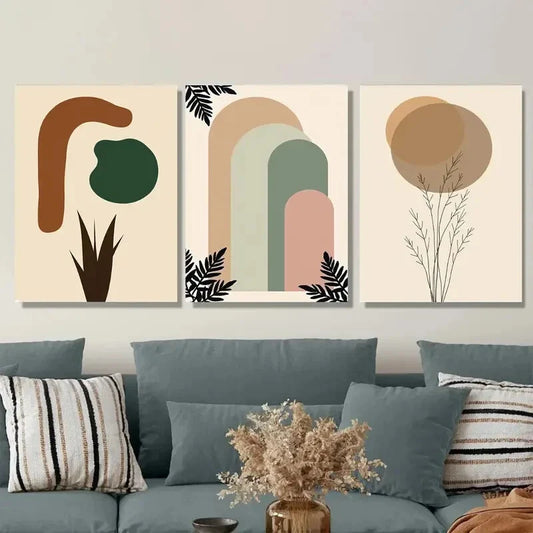 3pcs Colorful Geometric Designs with Minimalist Metal Print Ready to Hang Art