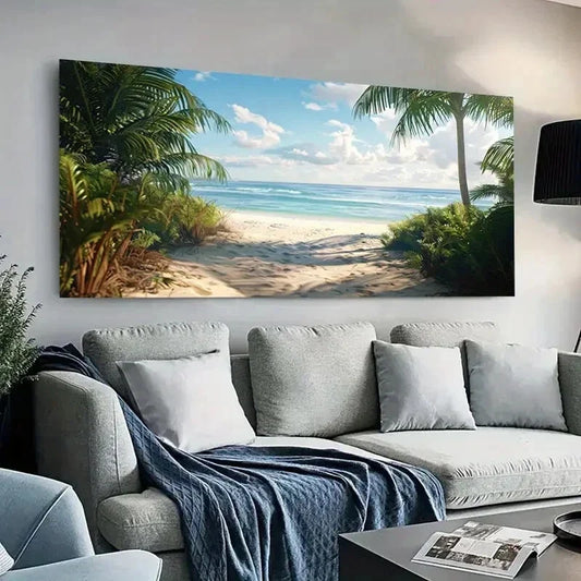 Beach Scene Frameless Nature Wall Art Canvas Office Home Room Framed 120x60cm