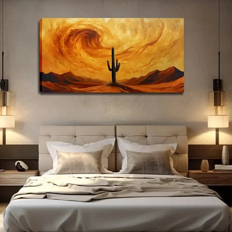 Modern Desert Storm Cactus Wall Art Canvas Office Home Room Framed 120x60cm