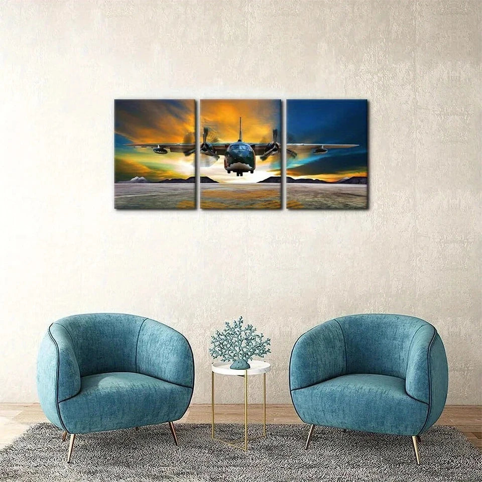 3pcs Airplane Landing on Airforce Runways Metal Print Ready to Hang Art