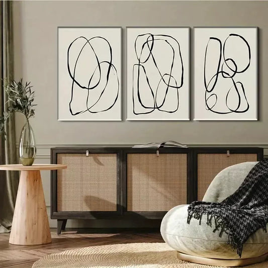 3pcs Abstract Black Line Wall Art Canvas Wall Art Set Canvas Framed 40x60cm - High Quality Print 100% Australian Made Wall Canvas Ready to Hang
