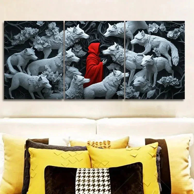 3pcs The Red Lord and the White Wolf Wall Art Set Canvas Framed 40x60cm - High Quality Print 100% Australian Made Wall Canvas Ready to Hang