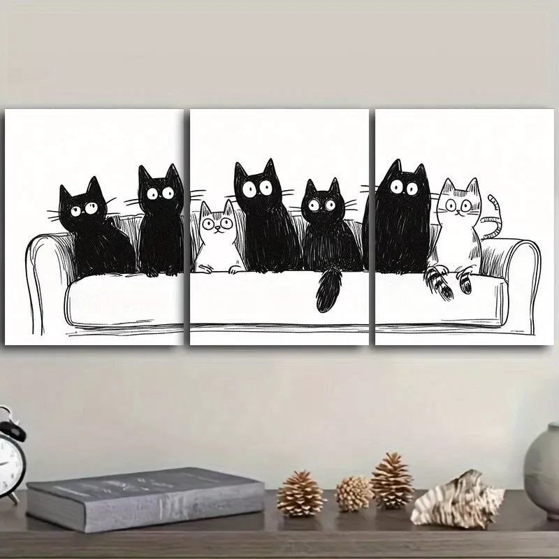 3pcss Cats Sitting on Couch Design Wall Art Set Canvas Framed 40x60cm - High Quality Print 100% Australian Made Wall Canvas Ready to Hang