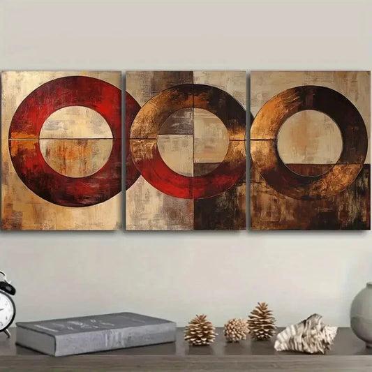 3pcs Abstract Designs of Circles And Rings Metal Print Ready to Hang Art