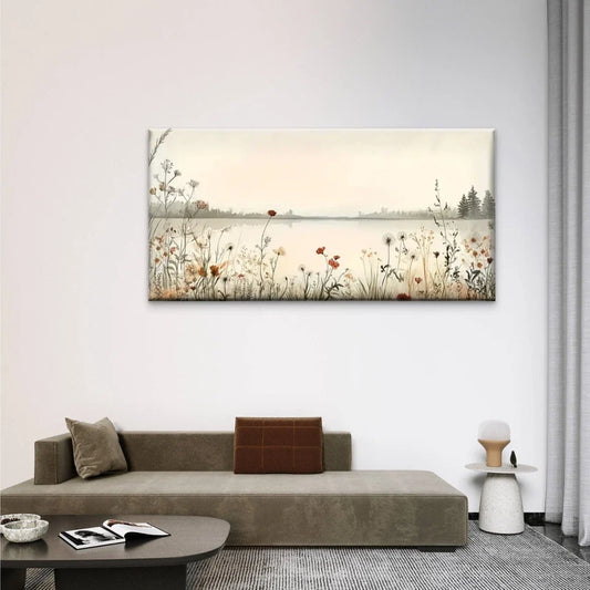 Flowers And Lakes Nature Wall Art Canvas Office Home Room Framed 80x45cm