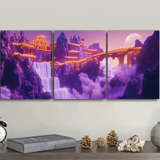 3pcs Ancient Mountain City Colorful Perfect Wall Art Set Canvas Framed 40x60cm - High Quality Print 100% Australian Made Wall Canvas Ready to Hang