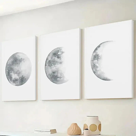 3pcs Depicting Moon Phases Wall Art Set Canvas Framed 40x60cm - High Quality Print 100% Australian Made Wall Canvas Ready to Hang
