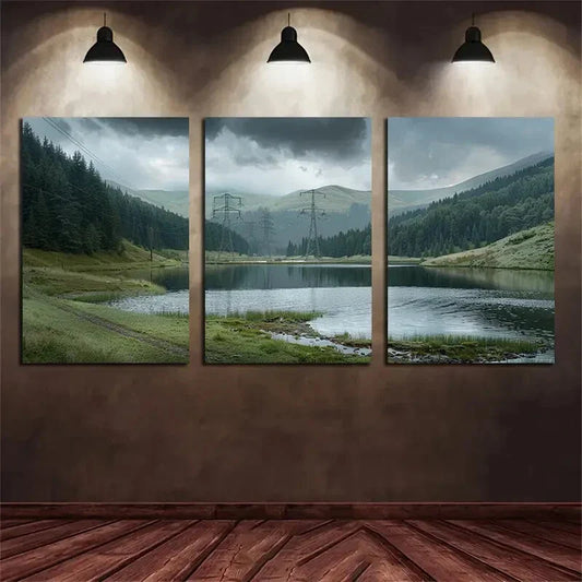 3pcs Scenic Mountain and Lake Landscape Metal Print Ready to Hang Art
