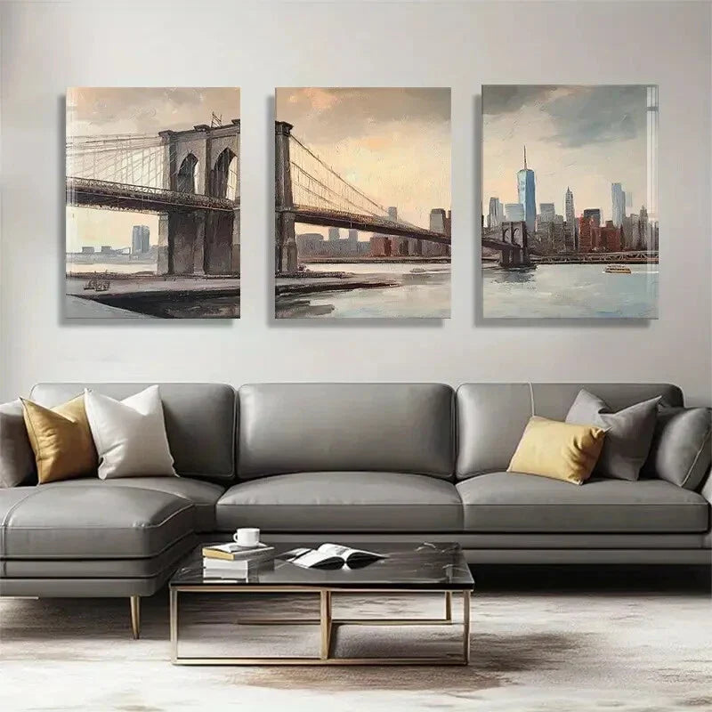 3pcs Skyline And Brooklyn Bridge Perfect Wall Art Set Canvas Framed 40x60cm - High Quality Print 100% Australian Made Wall Canvas Ready to Hang