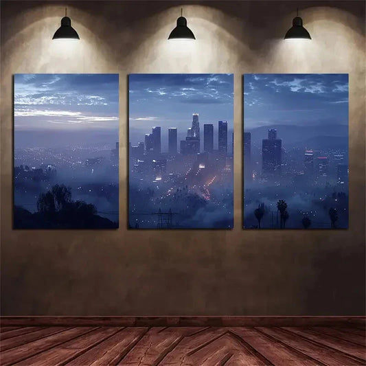 3pcs City Skyline Dusk Urban Landscape Metal Print Ready to Hang Art