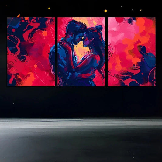 3pcs Romantic Couple Dancing Pink Themed Metal Print Ready to Hang Art