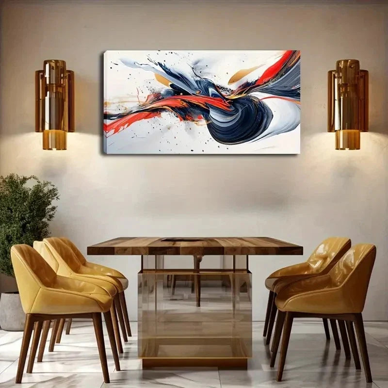 Vibrant Blue Red & Black Fluid Wall Art Canvas Office Home Room Framed 120x60cm