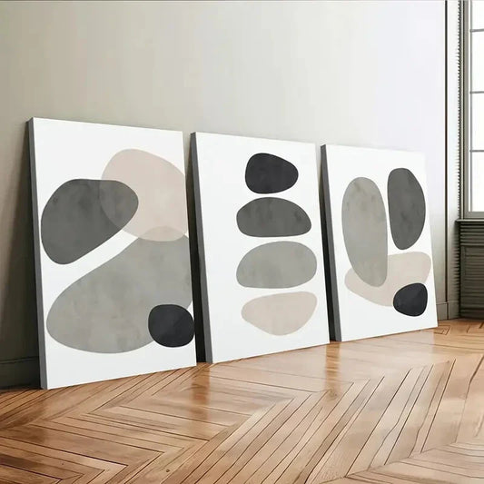 3pcs Abstract Shapes Neutral Beige Earth Tone Wall Art Set Canvas Framed 40x60cm - High Quality Print 100% Australian Made Wall Canvas Ready to Hang