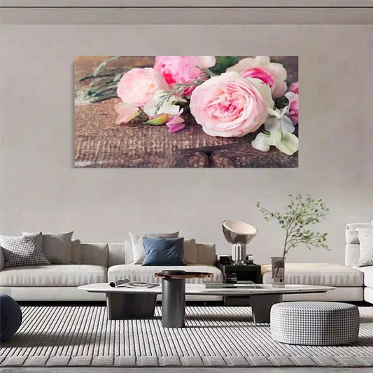 Blooming Roses Pink Rose Wall Art Canvas Office Home Room Framed 120x60cm