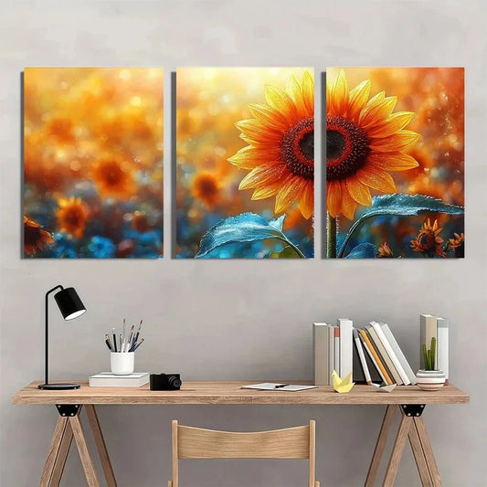 3pcs Floral Painting Sunflower Metal Print Ready to Hang Art