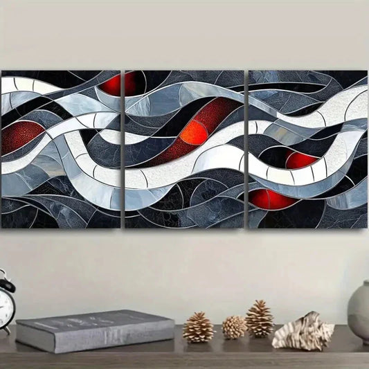 3pcs Modern Stained Glass Colourful Metal Print Ready to Hang Art